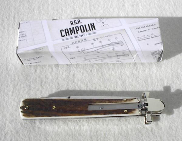 NEW A.G.A. CAMPOLIN 9" DOMINUS GENUINE STAG LEVER LOCK, NICKEL SILVER BOLSTERS - WITH BOX
