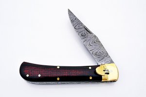 Mint Italian-Style Leverlock Knife, Frost Wood Scales/Damascus Blade