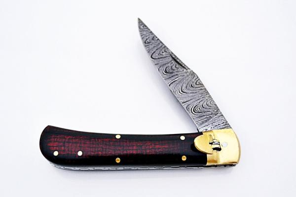 Mint Italian-Style Leverlock Knife, Frost Wood Scales/Damascus Blade Mint Italian-Style Leverlock Knife, Frost Wood Scales/Damascus Blade
