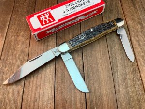 Henckels by Boker 3 Blade Stockman Hellbraun Pin Feather Jigged Bone 