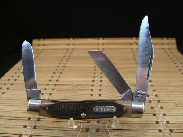 SCHRADE OLD TIMER 8OT SR. STOCKMAN USA MADE CARBON STEEL TRIPLE BLADE GOOD USED FOLDING POCKET KNIFE