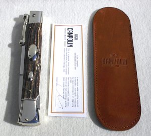 A.G.A. CAMPOLIN 33CM/13" GENUINE STAG OVAL SWINGUARD, NICKEL SILVER BOLSTERS, CERTIFICATE & POUCH
