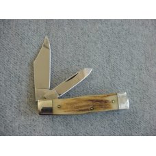 Vintage Queen(Crown Q) U.S.A., 1984, Etched, Genuine Stag Handle Gunstock Pattern Pocket Knife Vintage Queen(Crown Q) U.S.A., 1984, Etched, Genuine Stag Handle Gunstock Pattern Pocket Knife