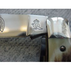 Vintage Queen(Crown Q) U.S.A., 1984, Etched, Genuine Stag Handle Gunstock Pattern Pocket Knife Vintage Queen(Crown Q) U.S.A., 1984, Etched, Genuine Stag Handle Gunstock Pattern Pocket Knife
