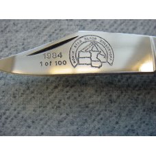 Vintage Queen(Crown Q) U.S.A., 1984, Etched, Genuine Stag Handle Gunstock Pattern Pocket Knife Vintage Queen(Crown Q) U.S.A., 1984, Etched, Genuine Stag Handle Gunstock Pattern Pocket Knife