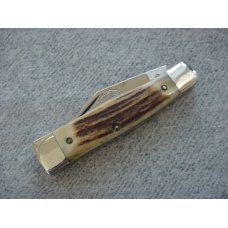 Vintage Queen(Crown Q) U.S.A., 1984, Etched, Genuine Stag Handle Gunstock Pattern Pocket Knife Vintage Queen(Crown Q) U.S.A., 1984, Etched, Genuine Stag Handle Gunstock Pattern Pocket Knife