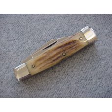 Vintage Queen(Crown Q) U.S.A., 1984, Etched, Genuine Stag Handle Gunstock Pattern Pocket Knife Vintage Queen(Crown Q) U.S.A., 1984, Etched, Genuine Stag Handle Gunstock Pattern Pocket Knife