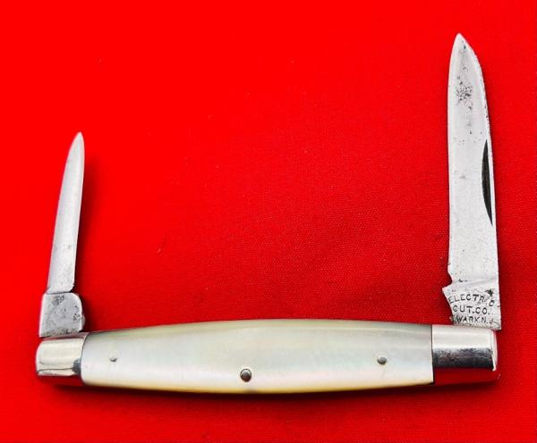 Vintage ELECTRIC CUT CO NEWARK N.J. Equal End Coffin Pen Folding Pocket Knife c1889-1909 MOP Vintage ELECTRIC CUT CO NEWARK N.J. Equal End Coffin Pen Folding Pocket Knife c1889-1909 MOP