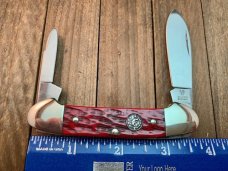 Hen and Rooster Red Jigged Bone Canoe Solingen Germany Bertram Cutlery Hen and Rooster Red Jigged Bone Canoe Solingen Germany Bertram Cutlery