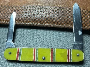 Vintage Unique ELECTRIC CUT CO WALDEN Equal End Pen Pocket Knife c.1909-1920 Striped Celluloid