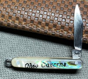 Vintage Salm Equal End Shadow Jack Watch Fob Folding Pocket Knife 1926-35 Abalone 1 3/8” Long