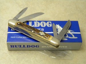 Bulldog Brand Solingen Germany Pit Bulls Trademark Stag Small Congress Knife in Box 