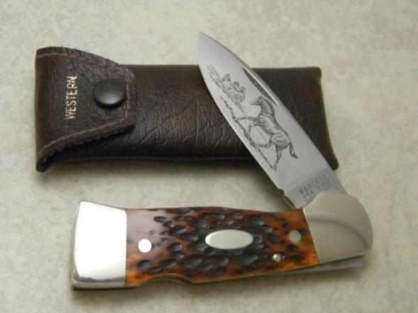 Western USA S-523 Bone Stallion Westlock Knife in Pouch 1981