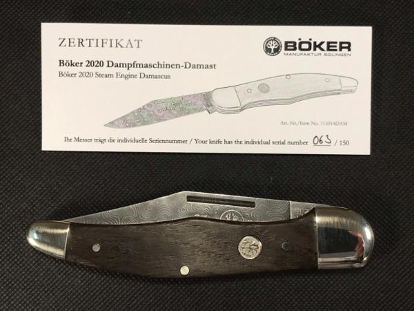 Boker 150th Anniversary “Steam Engine Damascus” Limited Edition. Model 20-20 Boker 150th Anniversary “Steam Engine Damascus” Limited Edition. Model 20-20