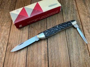 Vintage Henckels Model 1728 Half Whittler Black Jigged Bone Solingen Germany