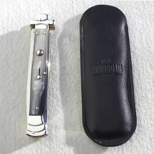 NOS A.G.A. CAMPOLIN 11" MALTESE BRAZILIAN HORN STILETTO NICKEL SILVER BOLSTERS - LEATHER POUCH