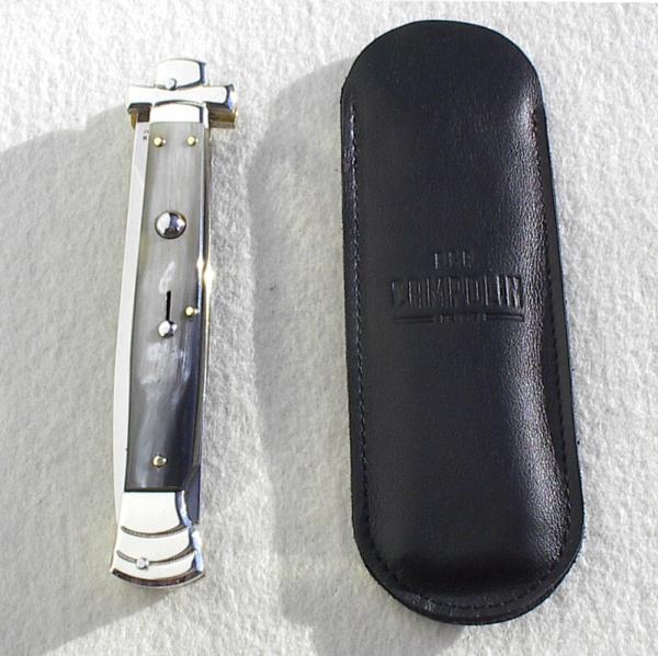 NOS A.G.A. CAMPOLIN 11" MALTESE BRAZILIAN HORN STILETTO NICKEL SILVER BOLSTERS - LEATHER POUCH