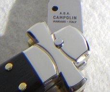 A.G.A. CAMPOLIN 11" MALTESE AFRICAN EBONY WOOD STILETTO NICKEL SILVER BOLSTERS, LEATHER POUCH