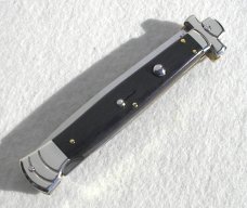 A.G.A. CAMPOLIN 11" MALTESE AFRICAN EBONY WOOD STILETTO NICKEL SILVER BOLSTERS, LEATHER POUCH