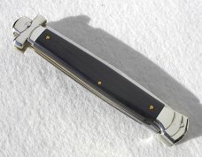 A.G.A. CAMPOLIN 11" MALTESE AFRICAN EBONY WOOD STILETTO NICKEL SILVER BOLSTERS, LEATHER POUCH