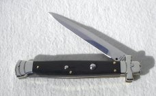 A.G.A. CAMPOLIN 11" MALTESE AFRICAN EBONY WOOD STILETTO NICKEL SILVER BOLSTERS, LEATHER POUCH