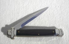 A.G.A. CAMPOLIN 11" MALTESE AFRICAN EBONY WOOD STILETTO NICKEL SILVER BOLSTERS, LEATHER POUCH
