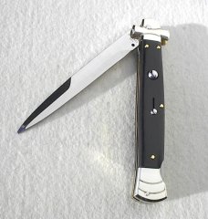 A.G.A. CAMPOLIN 11" MALTESE AFRICAN EBONY WOOD STILETTO NICKEL SILVER BOLSTERS, LEATHER POUCH