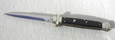 A.G.A. CAMPOLIN 11" MALTESE AFRICAN EBONY WOOD STILETTO NICKEL SILVER BOLSTERS, LEATHER POUCH