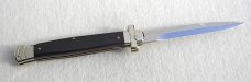 A.G.A. CAMPOLIN 11" MALTESE AFRICAN EBONY WOOD STILETTO NICKEL SILVER BOLSTERS, LEATHER POUCH