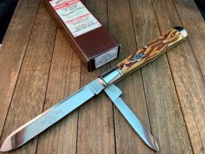 Schatt and Morgan Slim English Jack Coke Bottle With Carmel Worm Groove Bone ATS-34 Blades 
