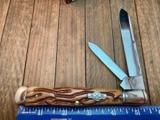 Schatt and Morgan Slim English Jack Coke Bottle With Carmel Worm Groove Bone ATS-34 Blades Schatt and Morgan Slim English Jack Coke Bottle With Carmel Worm Groove Bone ATS-34 Blades
