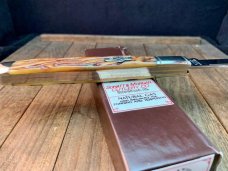Schatt and Morgan Slim English Jack Coke Bottle With Carmel Worm Groove Bone ATS-34 Blades Schatt and Morgan Slim English Jack Coke Bottle With Carmel Worm Groove Bone ATS-34 Blades