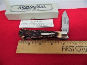 1990 REMINGTON R 1306 BULLET TRACKER KNIFE IN BOX WITH PAPERS UNUSED LOCKBACK WITH STAGLON HANDLE