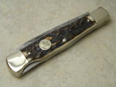 Weidmannsheil Solingen Germany Genuine Stag Damascus Lockback Knife NIB
