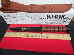 KABAR OLEAN NY USMC ANNIVERSARY KOREAN WAR 12" FIGHTING KNIFE LEATHER SHEATH IN BOX UNUSED NICE