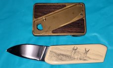 Vintage Gerber Touche' Belt Buckle Knife Scrimshaw 2 Bucks Mountain Scene Vintage Gerber Touche' Belt Buckle Knife Scrimshaw 2 Bucks Mountain Scene