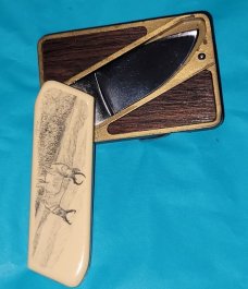 Vintage Gerber Touche' Belt Buckle Knife Scrimshaw 2 Bucks Mountain Scene Vintage Gerber Touche' Belt Buckle Knife Scrimshaw 2 Bucks Mountain Scene