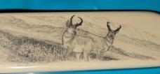 Vintage Gerber Touche' Belt Buckle Knife Scrimshaw 2 Bucks Mountain Scene Vintage Gerber Touche' Belt Buckle Knife Scrimshaw 2 Bucks Mountain Scene