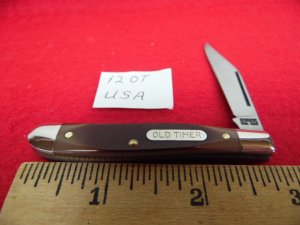 33 YEAR GOODBUY SALE SCHRADE USA 12OT OLD TIMER SAWED DELRIN FROM YEARS OF STORAGE VERY NICE 
