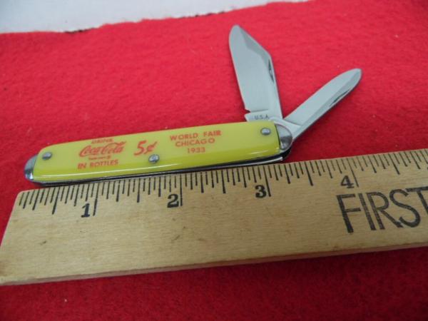 MOSTLY STORED FOR YEARS NOVELTY JACK KNIFE USA COCA COLA YELLOW HAS LIGHT OIL STAINS COLLECTIBLE MOSTLY STORED FOR YEARS NOVELTY JACK KNIFE USA COCA COLA YELLOW HAS LIGHT OIL STAINS COLLECTIBLE