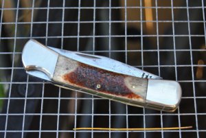 Parker Edwards Damascus Blade Buckshot Bone 5" Closed lock Back 1982-86 Used Tight Walks Talks