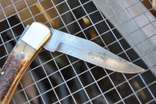 Parker Edwards Damascus Blade Buckshot Bone 5" Closed lock Back 1982-86 Used Tight Walks Talks Parker Edwards Damascus Blade Buckshot Bone 5" Closed lock Back 1982-86 Used Tight Walks Talks