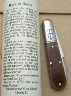 Great Eastern Cutlery Sawyer Barlow knife Charlie C SFO WITH VERY RARE HAMMERED PINS 15212. ...(725)