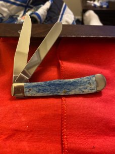 2007 Case XX USA 6254 SS Appaloossa Blue Bone Christmas Trapper With Two Blades And Bell & Case Shei 2007 Case XX USA 6254 SS Appaloossa Blue Bone Christmas Trapper With Two Blades And Bell & Case Shei
