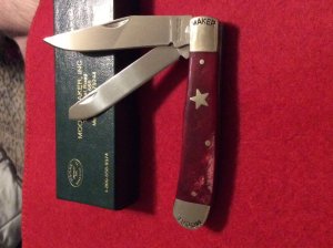 NEW MOORE MAKER MATADOR TEXAS RED BONE HANDLE  WITH TEXAS STAR & STATE SHEILD TRAPPER NEW IN BOX