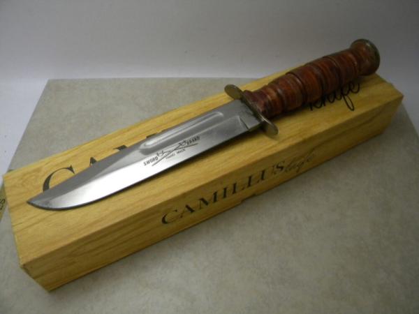 Camillus Sword Brand New York USA Stacked Leather Fixed Blade Knife in Box and Sheath