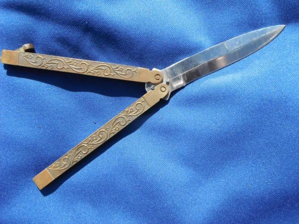 Vintage 1980's Balisong  knife Brass handles, made in Pakistan.  Nice Solid Butterfly knife 