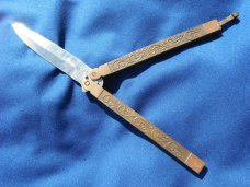 Vintage 1980's Balisong  knife Brass handles, made in Pakistan.  Nice Solid Butterfly knife 