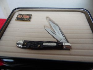 SCHRADE USA OLD TIMER CLASSICS JACK IN TIN W/PAPERS & HAT PIN UNUSED JIGGED BONE EVERLASTINGLY SHARP