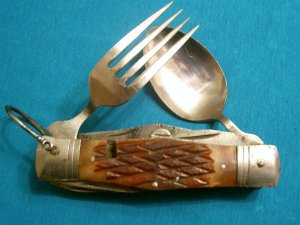 VINTAGE GUTMANN CUTLERY GCCO 10 BLADE BONE HANDLE CAMP HOBO FORK FOLDING POCKET KNIFE KNIVES OLD